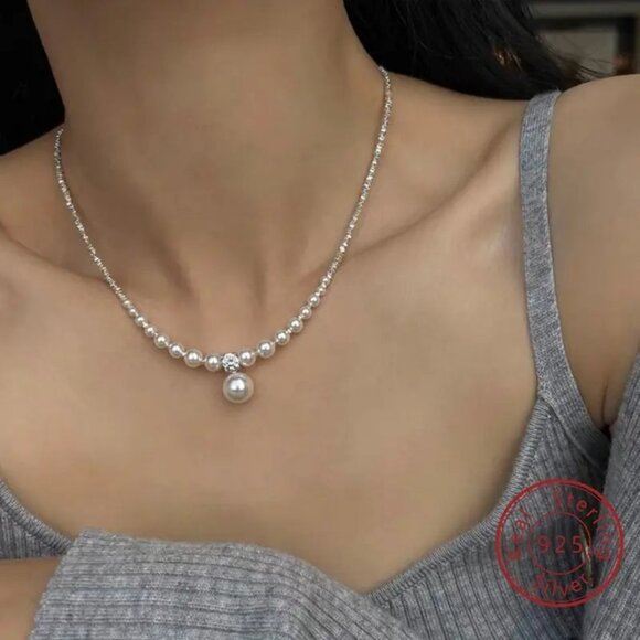 925 SterlingSilver Freshwater Shell Freshwater Pearls Necklace Original Handmade - Picture 6 of 8